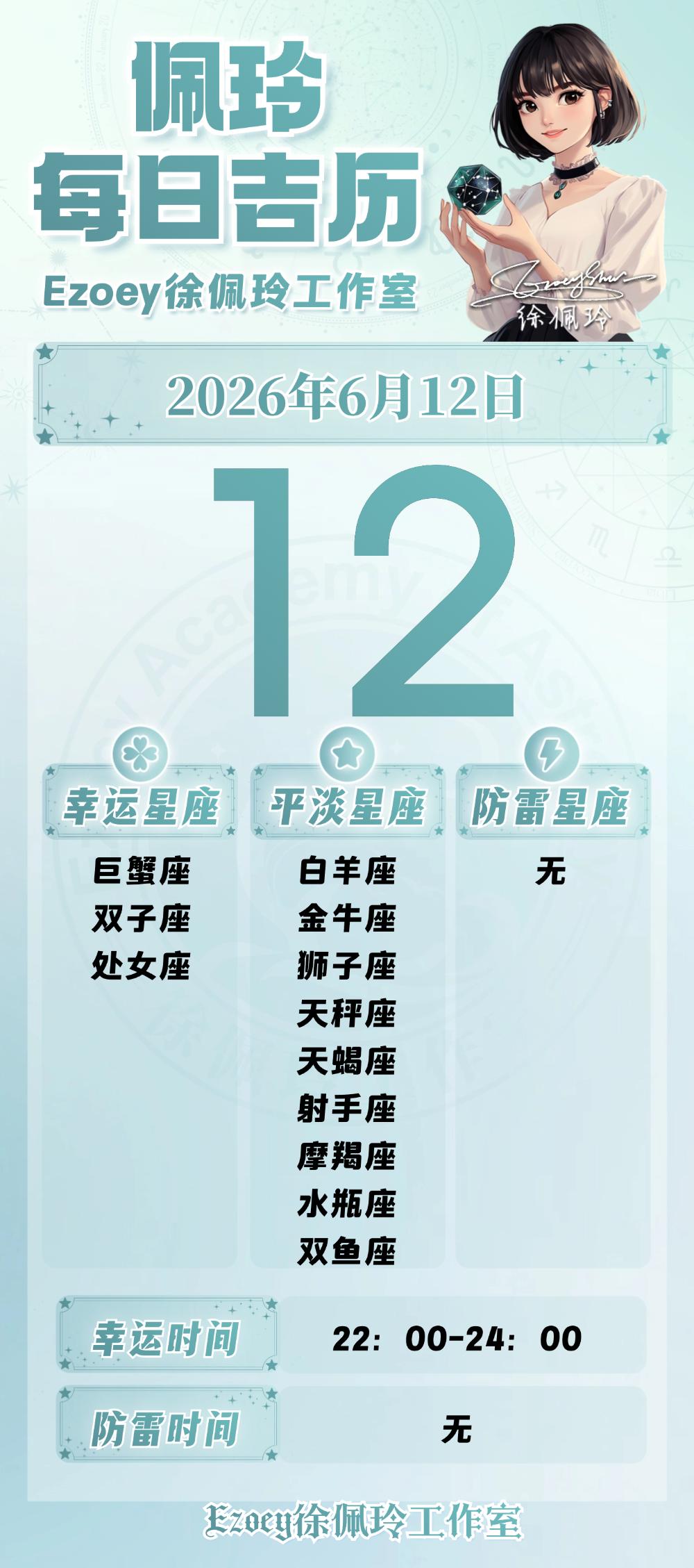 【6.12日播报】顺畅沟通日幸运星星：巨蟹座、双子座、处女座——Ezoey徐佩