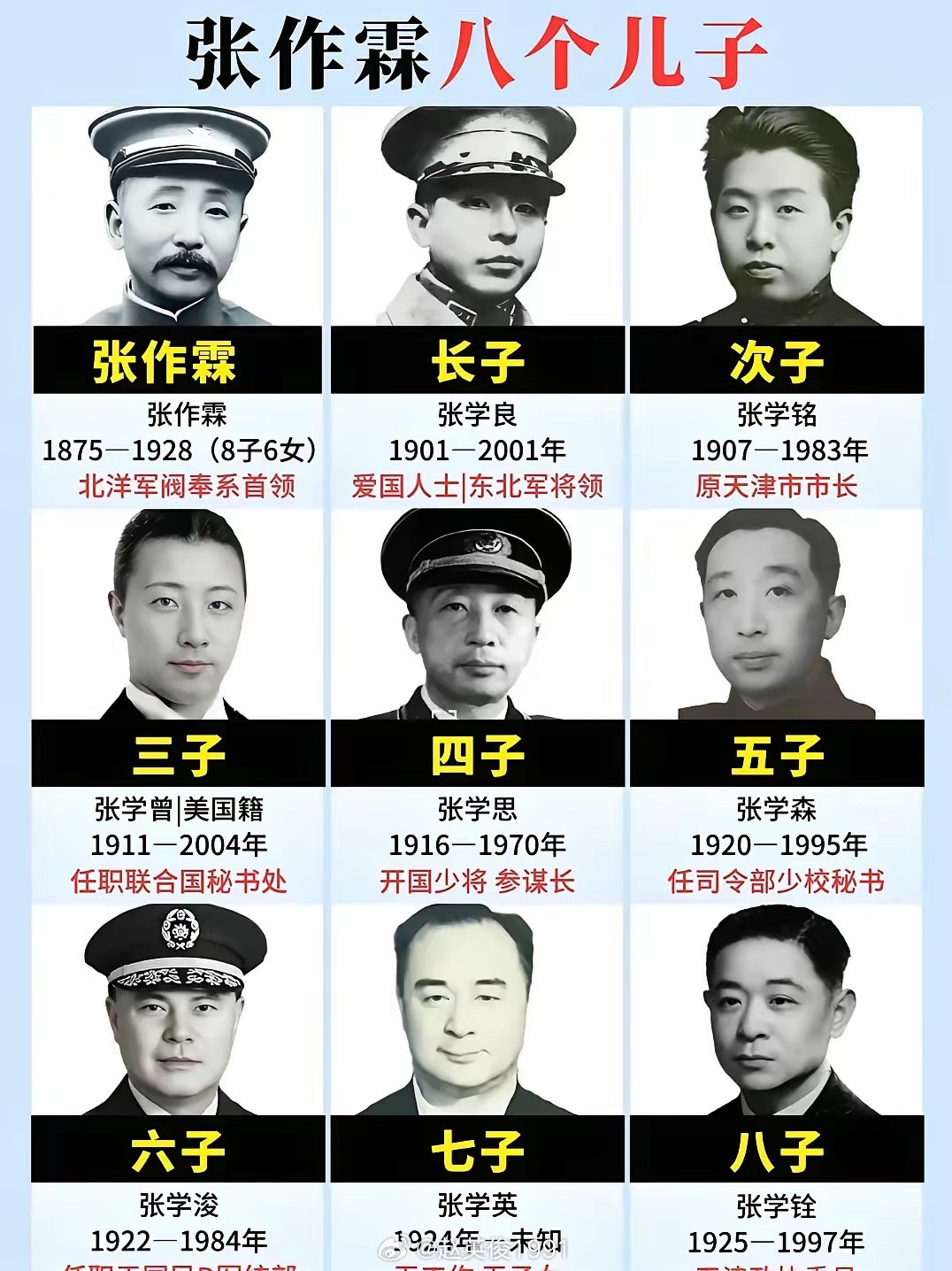 张作霖八个儿子​​​
