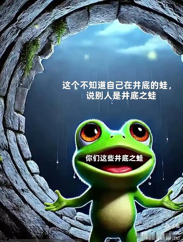不知道自己在井底的蛙，总是张口大嘴，说别人是井底之蛙。知道自己在井底的蛙，紧闭