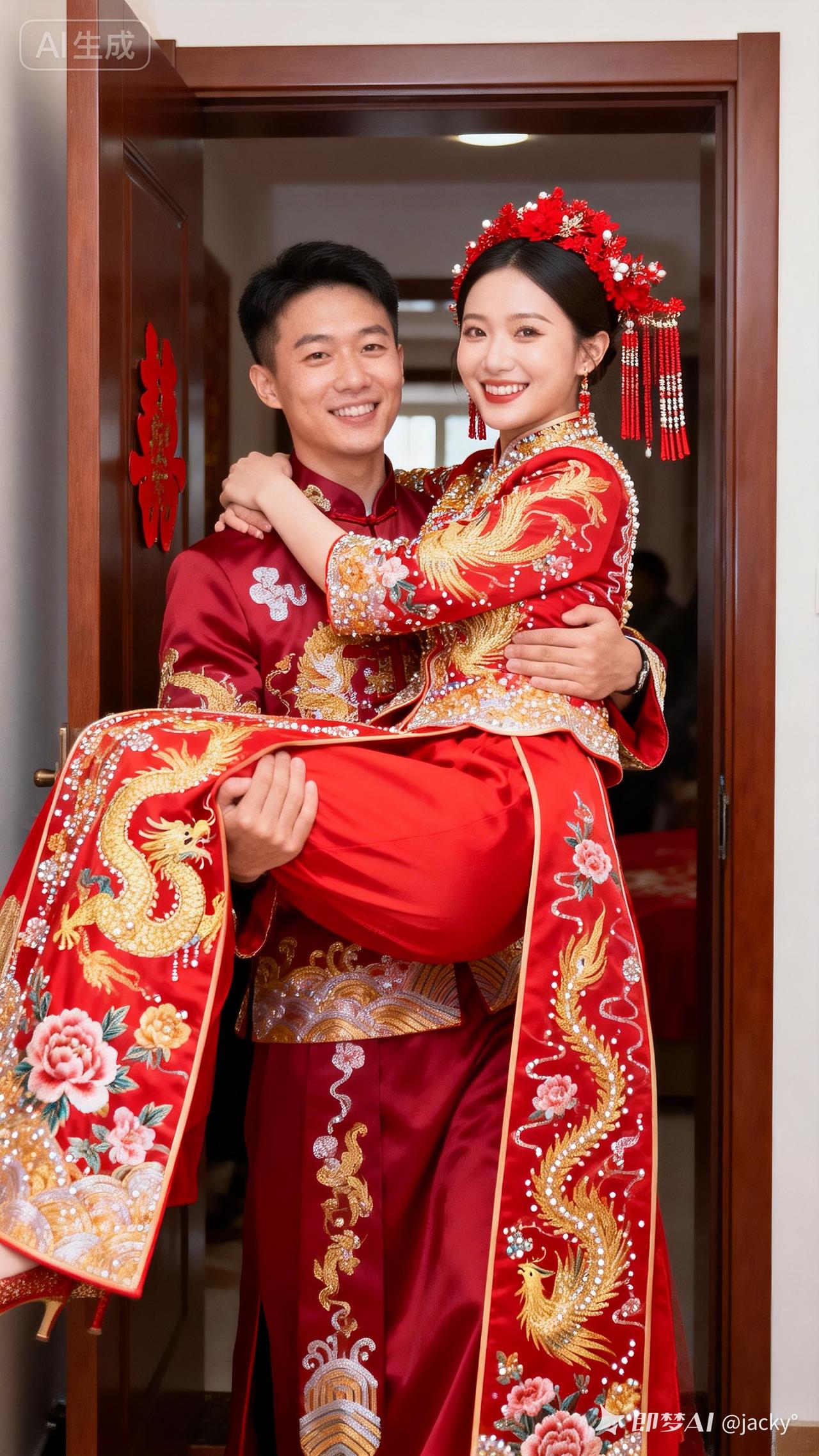 💍👰🏻‍♂️👨🏻‍♀️红衣佳人，喜结连理，幸福美满！💕💐💐