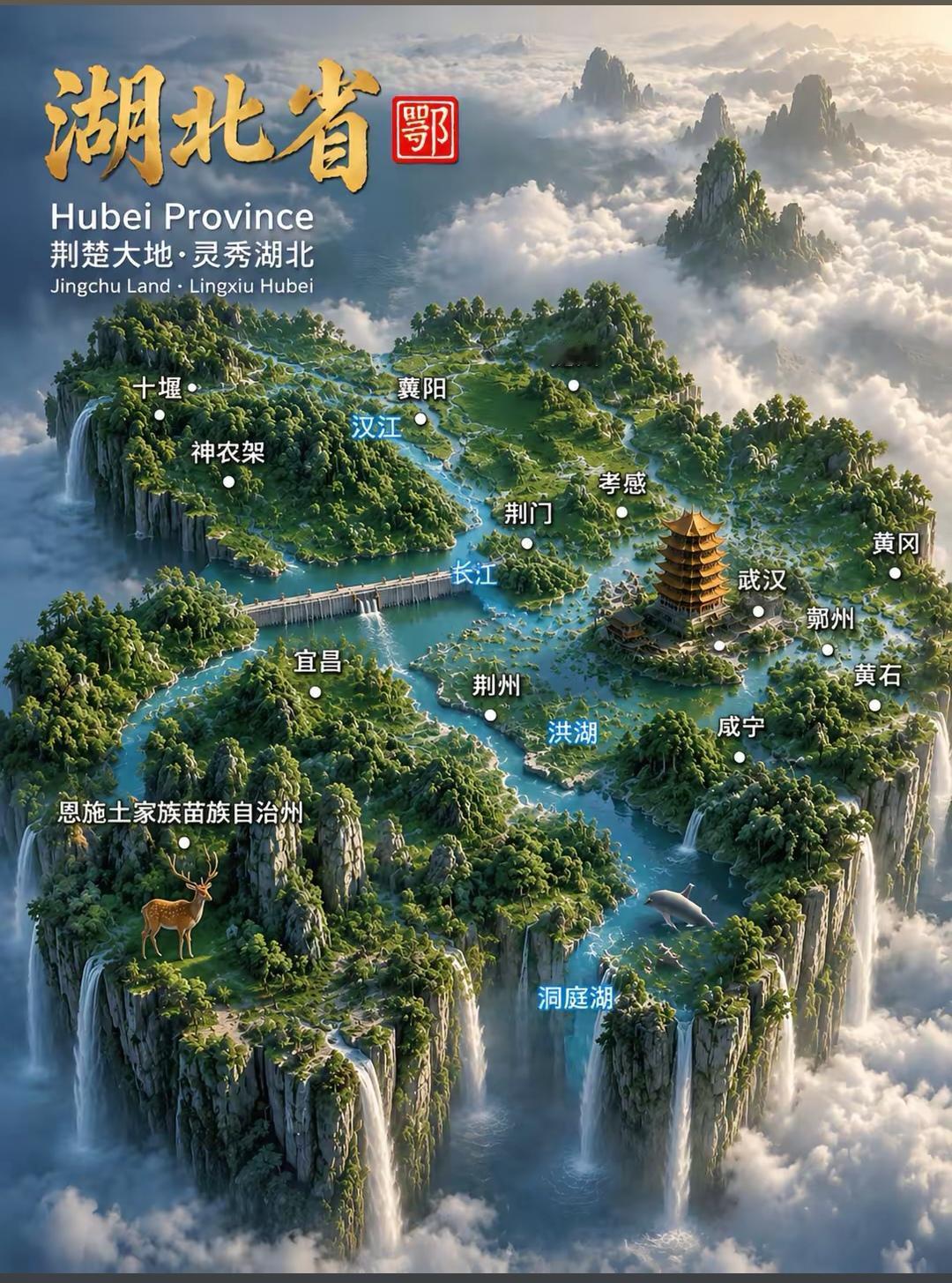 湖北省的地形真的是把“藏在盆地里的四通八达”玩明白了。全省地势整体西高东低，西