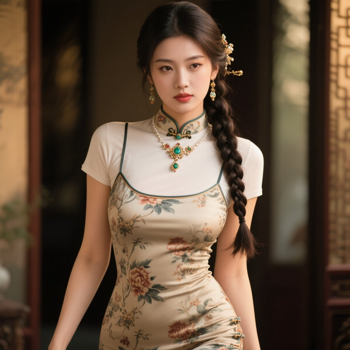 旗袍少妇赛天仙，珠圆玉润最嫣然