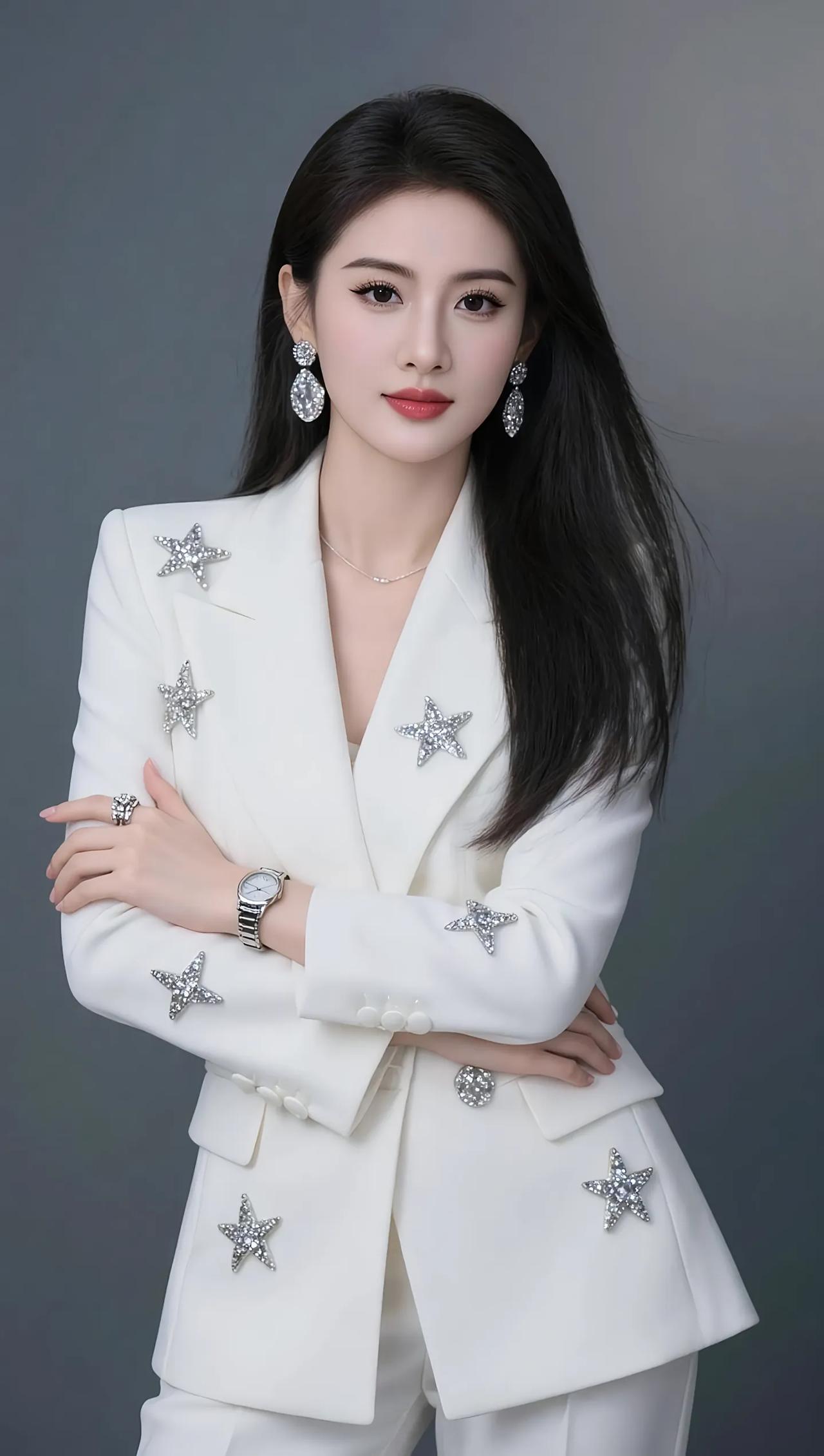 优雅白西装，闪耀星饰，尽显时尚魅力！