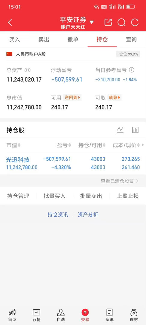 300w本金记录翻5倍（78天）今日持仓票：光迅kj今日总资产1100w