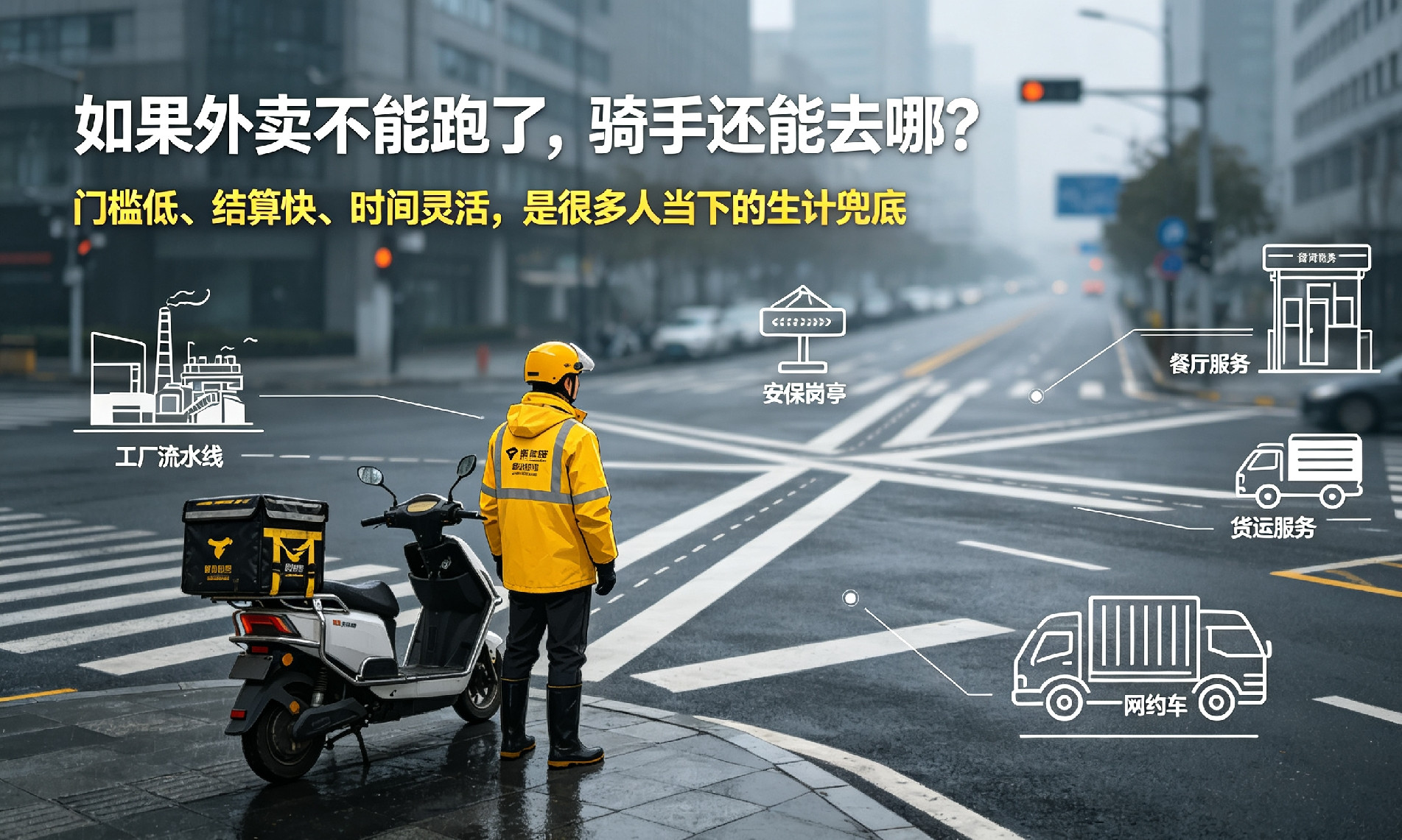 如果外卖这条路走不通，骑手们还能去哪谋生？很多人随口说外卖不能跑，单价低、规矩多、路上风险大。但很少