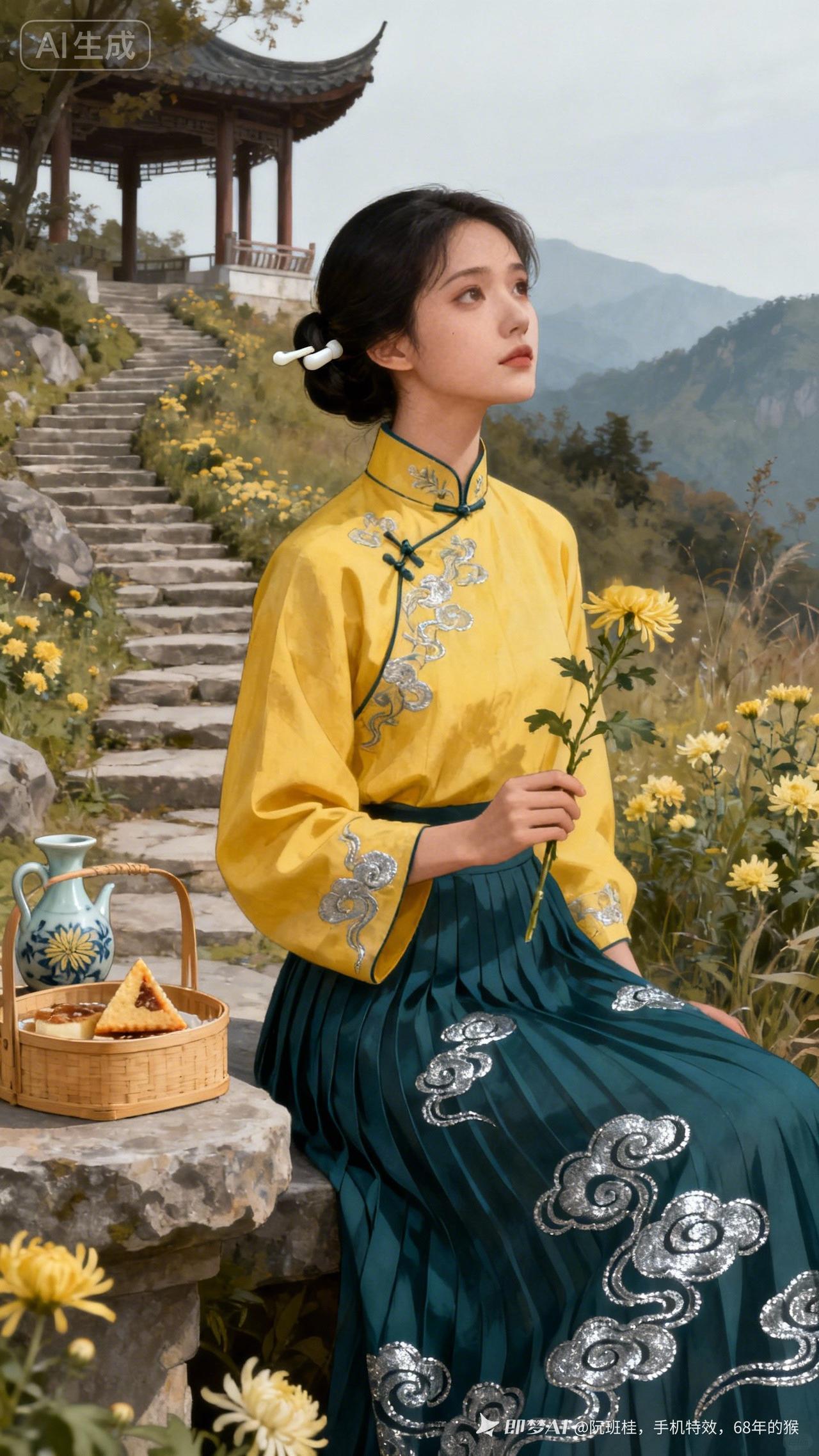 古风少女，花海中的静谧时光！