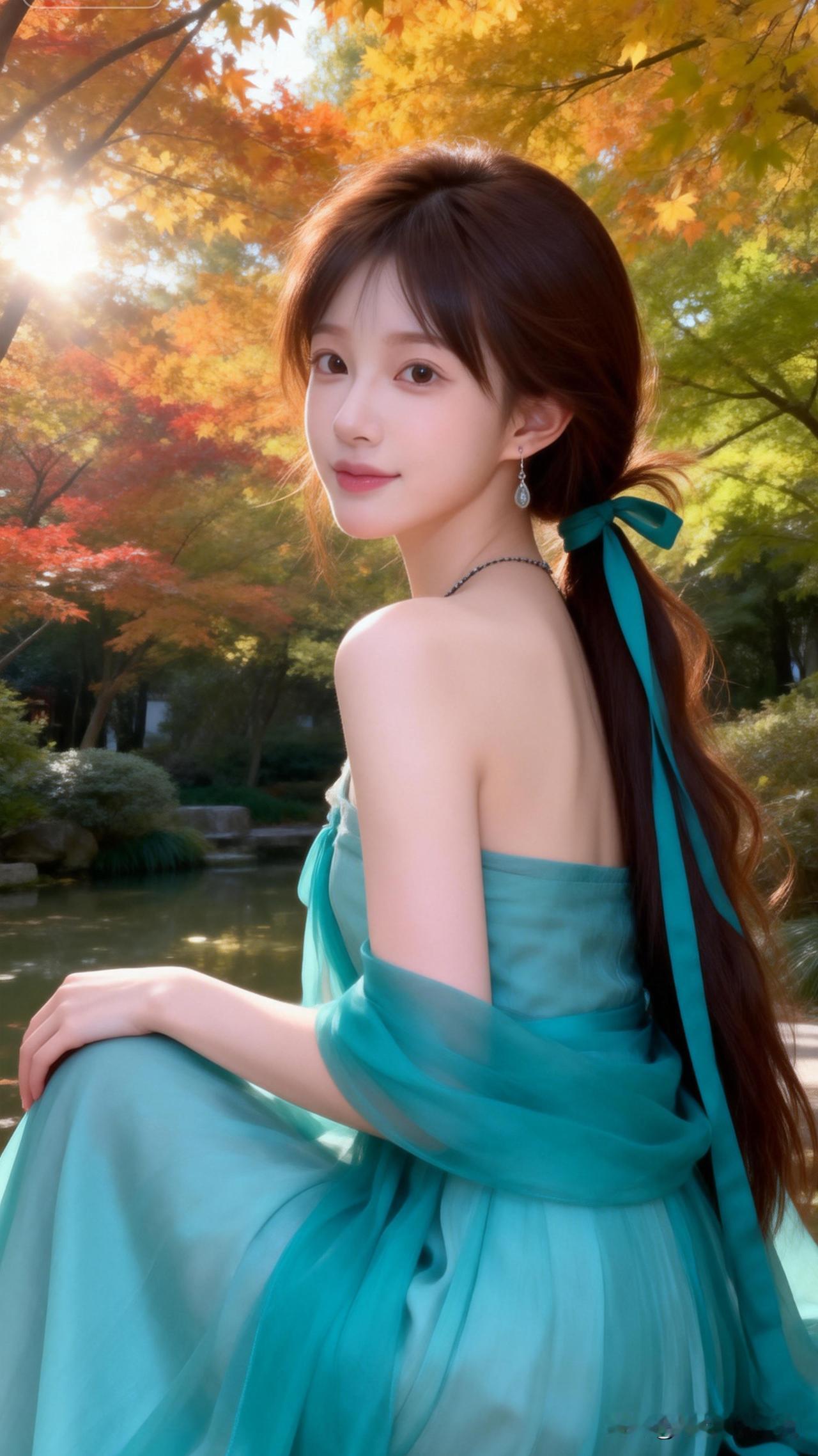 秋叶落，美人倚，相思入梦来。荷塘美人美景随手拍分享秋日暖阳下，少女与落叶共舞