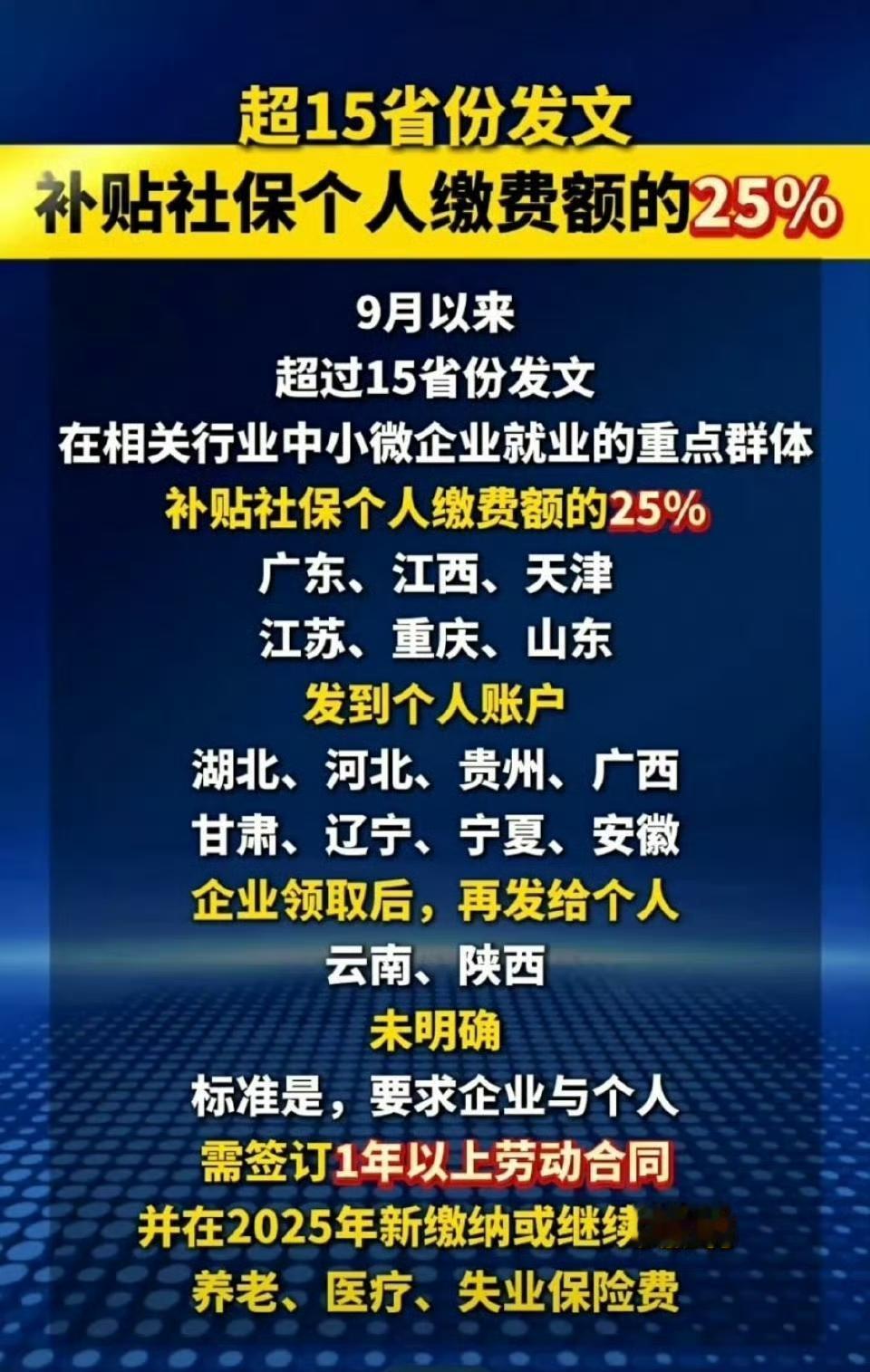 最近，全国超过15个省份不约而同地推出了一项新政策——给特定群体的社保个人缴费部
