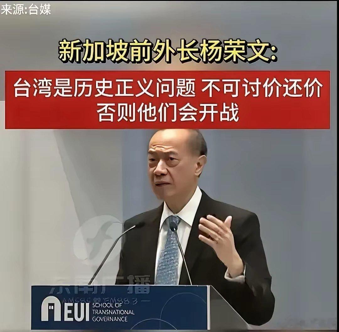 新加坡前外长杨荣文说，“如果发生强制统一的情况，台湾选择留下来的会慢慢适应的。中
