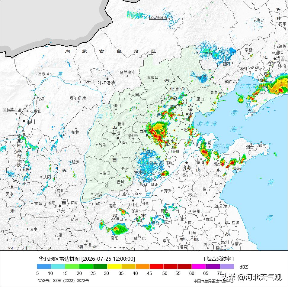 【京津冀强对流】从雷达图上看，我省出现密密麻麻的红色红波，雨带呈现弧线状，但降水