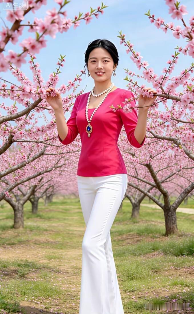 西江月·桃下一树绯云轻落，半身霞色初融。笑拈桃瓣立春风，鬓畔珠光微动。