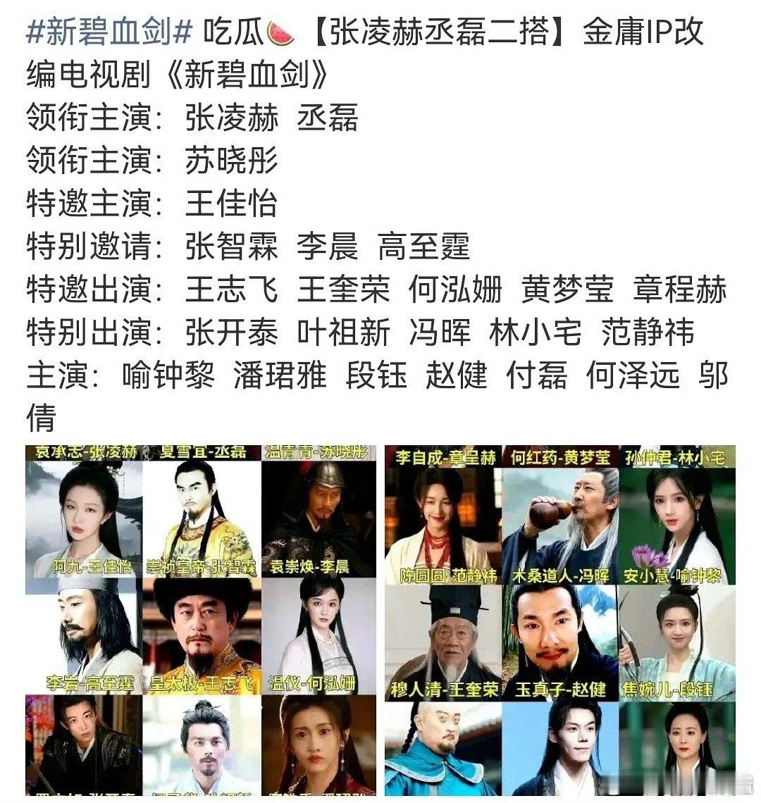 🍉《新碧血剑》主演张凌赫，丞磊，有想看的吗