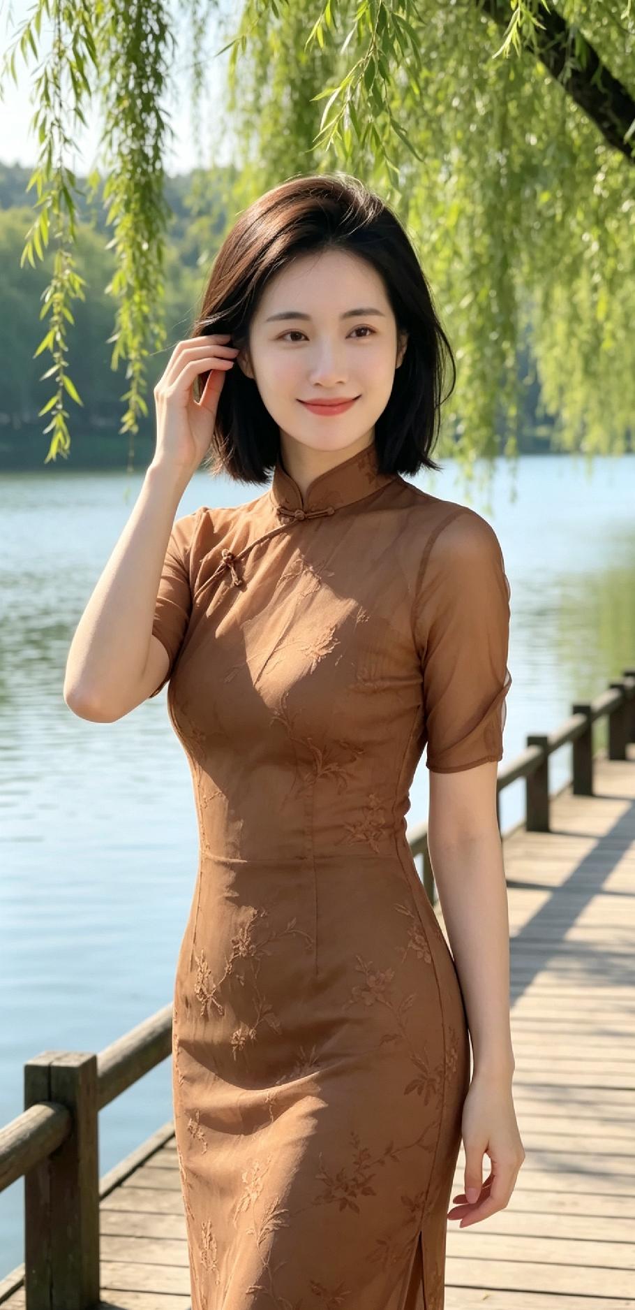 你喜欢哪一种气质的美女？倾城一笑而过，随风飘散空中，留下的是在水一方的唯美镜像。
