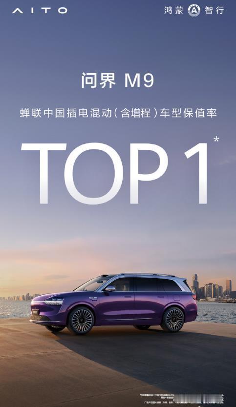 问界M9蝉联插电混动保值率第一，怎么学小米，也带小字啊，而且这小字小得还看不清楚