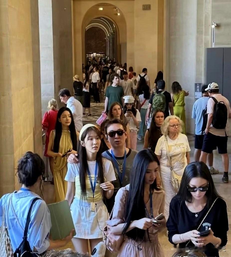 近日在法国卢浮宫，王思聪被游客撞见了，身边跟着5位女伴，倒是没见到懒懒的影子。