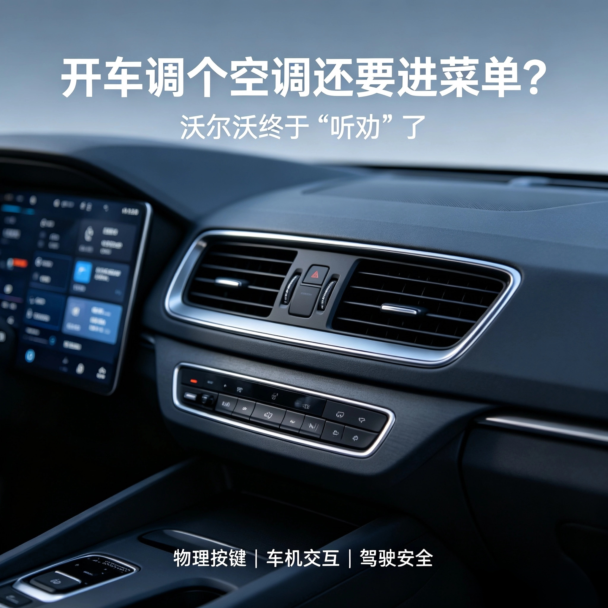 开车调个空调还要进菜单？沃尔沃终于“听劝”了你有没有过这种瞬间：高速上想关掉座椅加热，眼睛却得从中控
