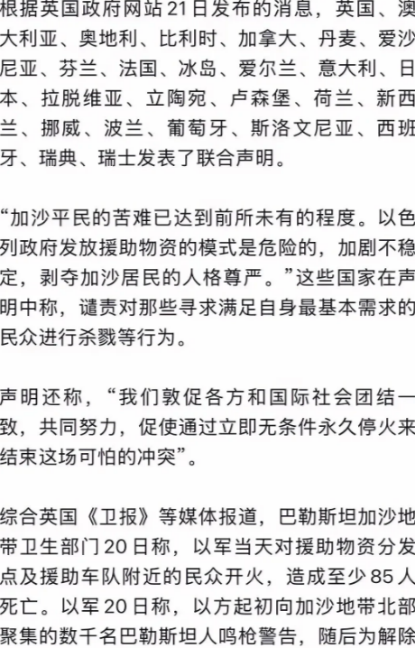 25国发出正义之声！据法新社和英国政府网站7月21发布的消息称，日本、英国、