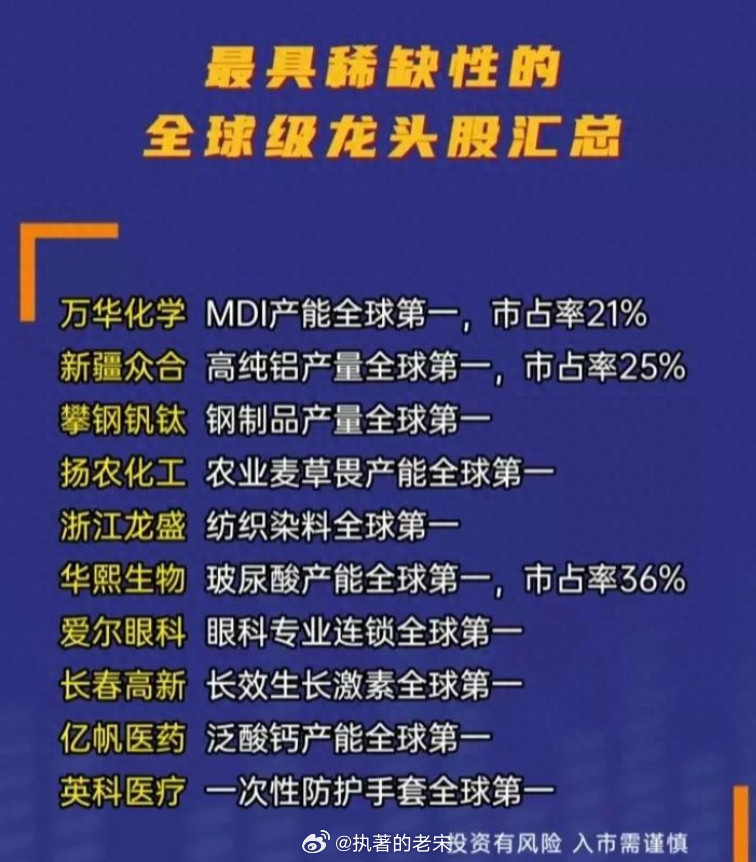 最具稀缺性的全球级龙头公司名单出炉！（全球行业第一的龙头企业）