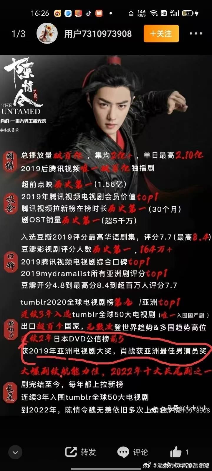 陈情令获2019年亚洲电视剧大奖，肖战获亚洲最佳男演员奖。为什么发旧新闻，大家懂