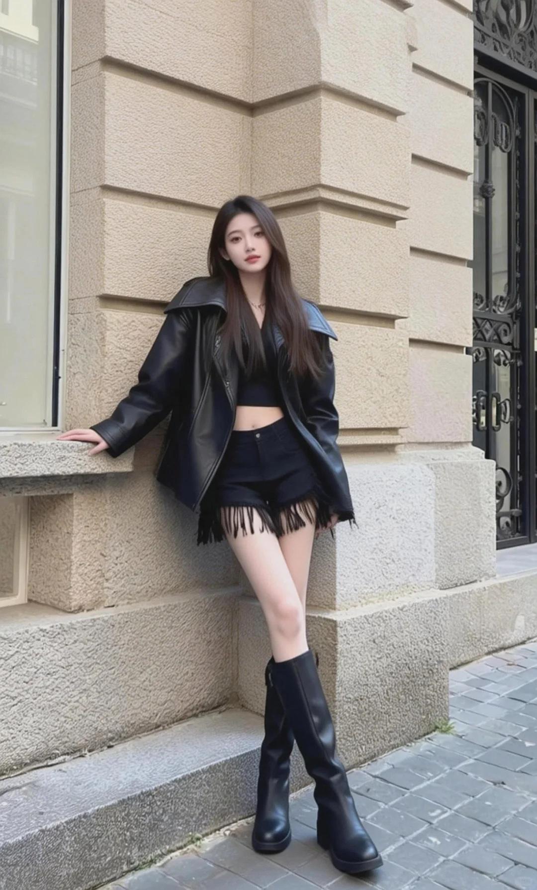 晒晒你的今日穿搭吧皮衣+流苏裙+长靴=回头率密码又甜又飒的松弛感穿搭，秋冬这么