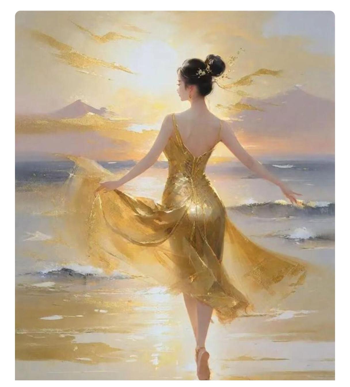 摄影摄影技术是真高；山水天空在眼前；美女舞裙在扭动；酷似仙女下了凡。