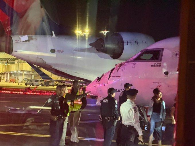 💥💥【突发】两架达美航空客机在纽约拉瓜迪亚机场停机坪相撞，其中