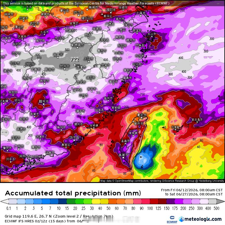气象观察团EC新报——再次将江南梅雨的核心区调整至江西北部一带，报的非常强！
