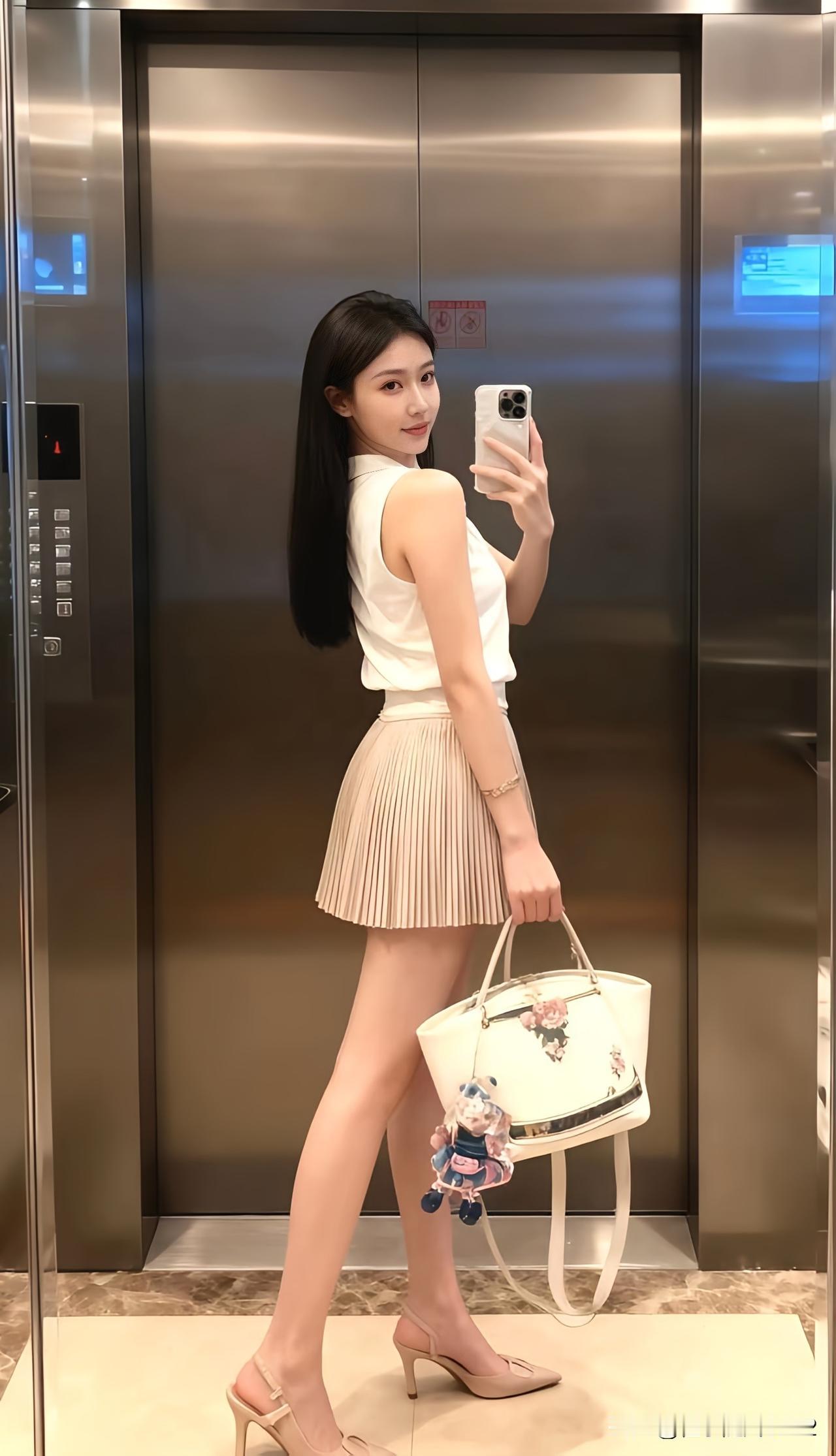 电梯里的优雅自拍，时尚穿搭指南
