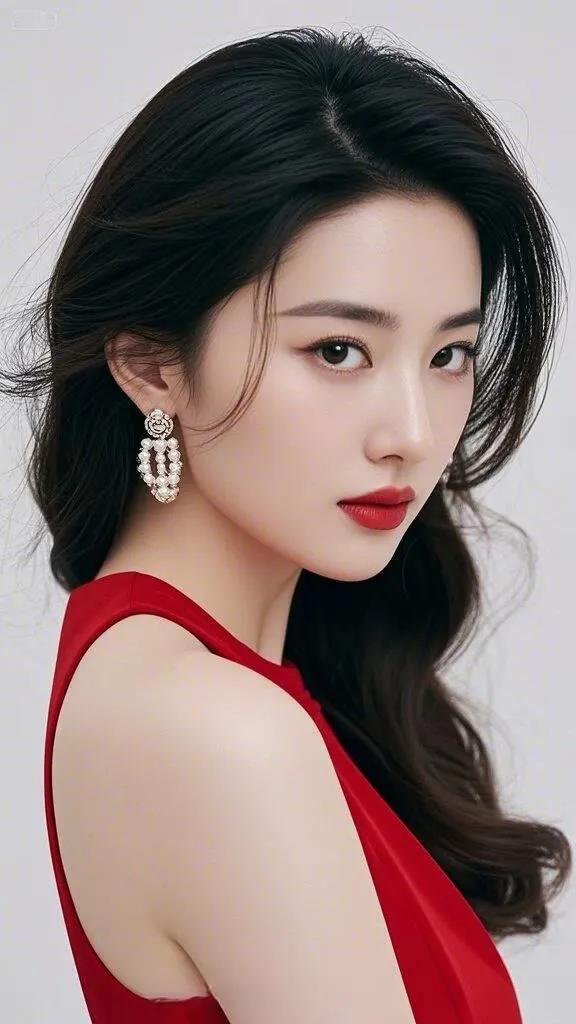 优雅红唇，闪耀耳饰，气质女神范儿！💄✨👗