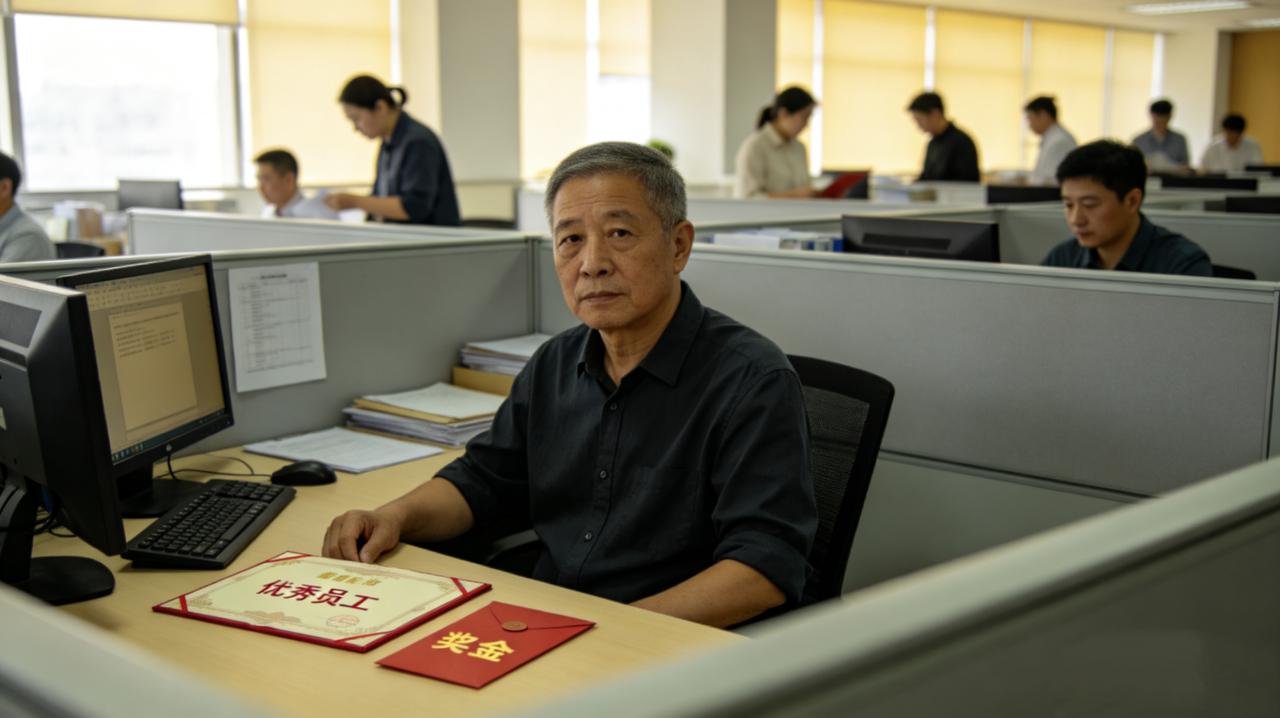 老李在部门干了八年，年年评优，年年不升。今年又评了优秀员工，奖金五千。散会后