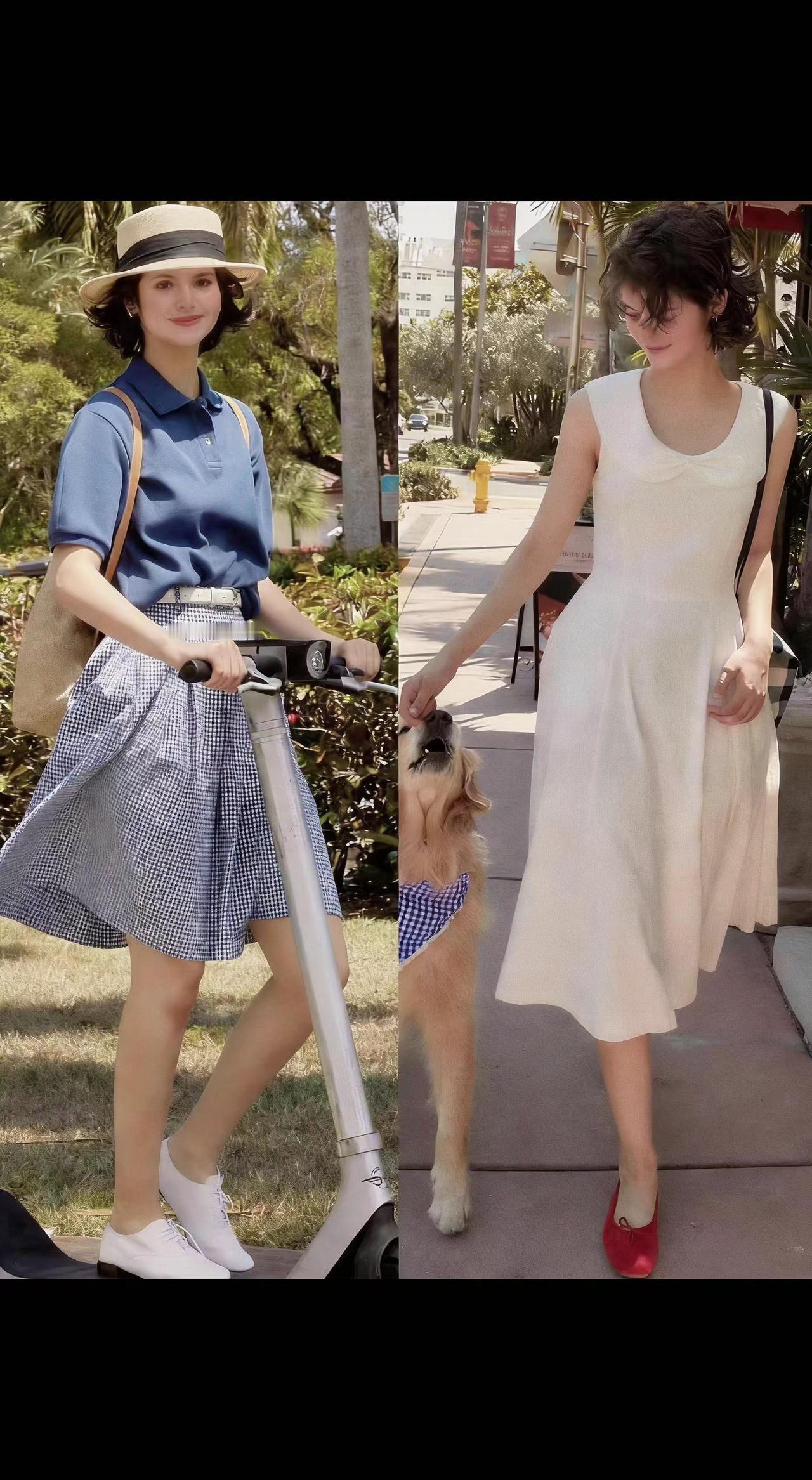 ☀️草帽撞白裙，夏风偷吻裙摆👗。狗子摇尾讨糖，日子甜得冒泡🍬。