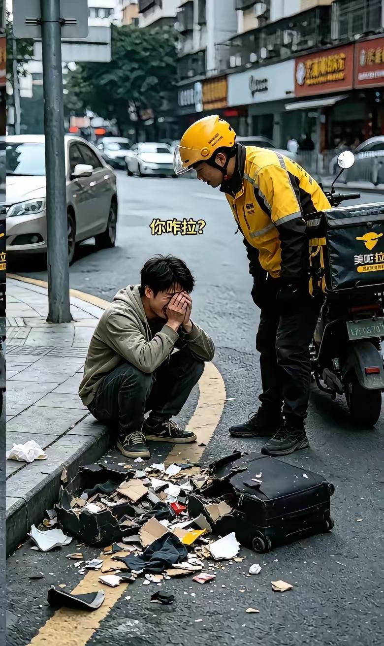 深圳街头19岁少年崩溃大哭，外卖小哥的举动，看哭无数人深圳街头，一位19岁