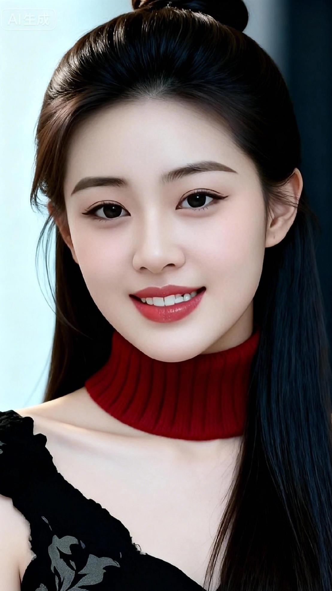 甜美红唇，优雅黑裙，气质女神💄✨