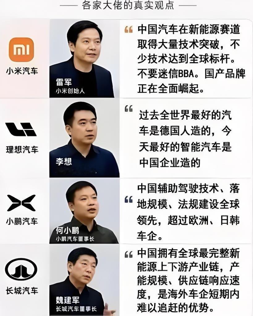 洋人之下我第一，这张图片，最近传播非常广，总结一下，就是几家车企老板的表态，让一