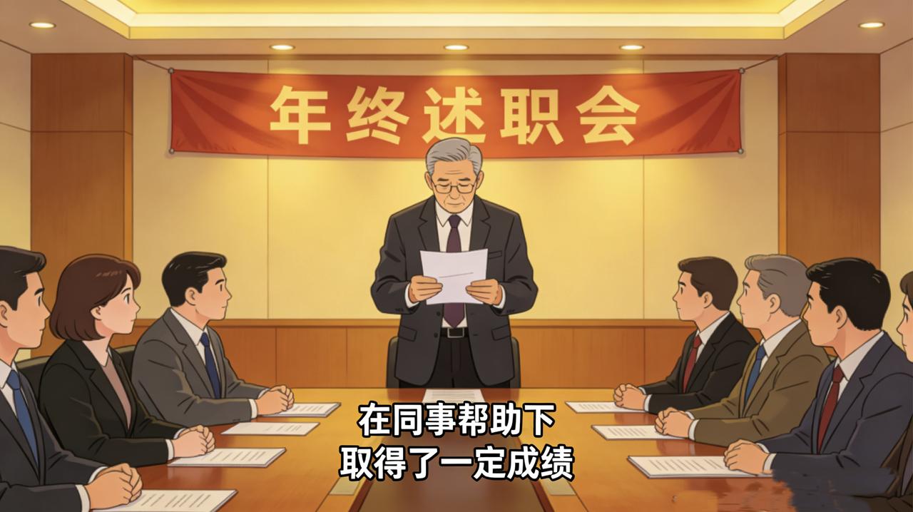 年终述职会，轮到老陈。他站起来，念了十分钟稿子，全是“在领导关怀下”“在同事帮