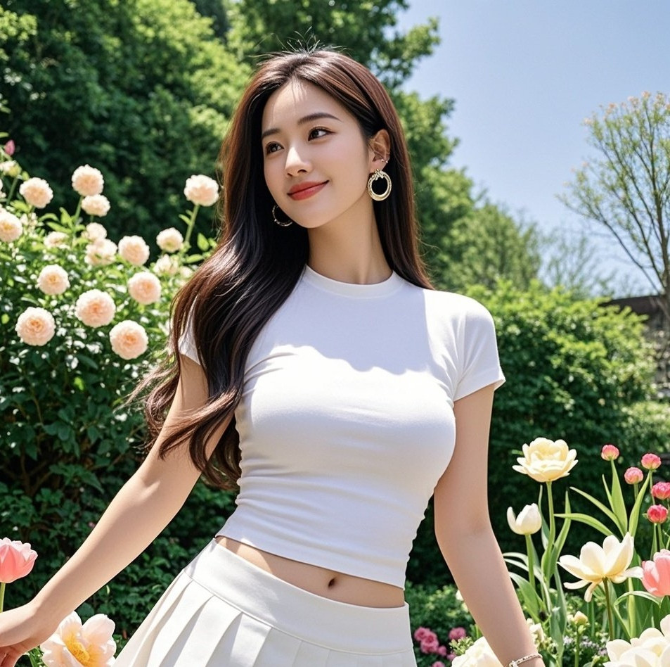 俏丽佳人春意浓，身姿曼妙胜芙蓉