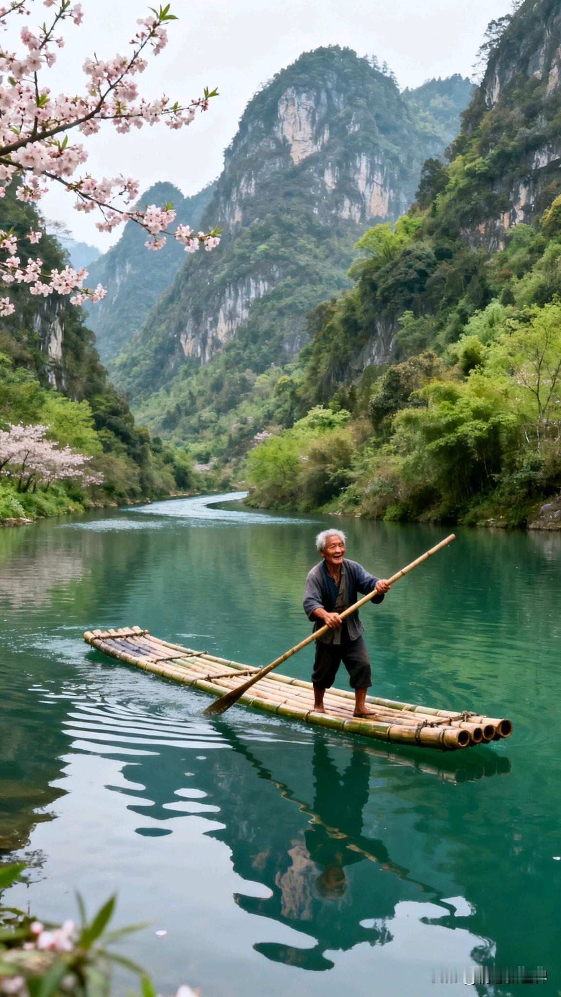 “竹筏轻摇，山水间悠然自得”🌿🚣‍♂️🏞️竹筏漂旅阳朔竹筏摄影竹筏拍照