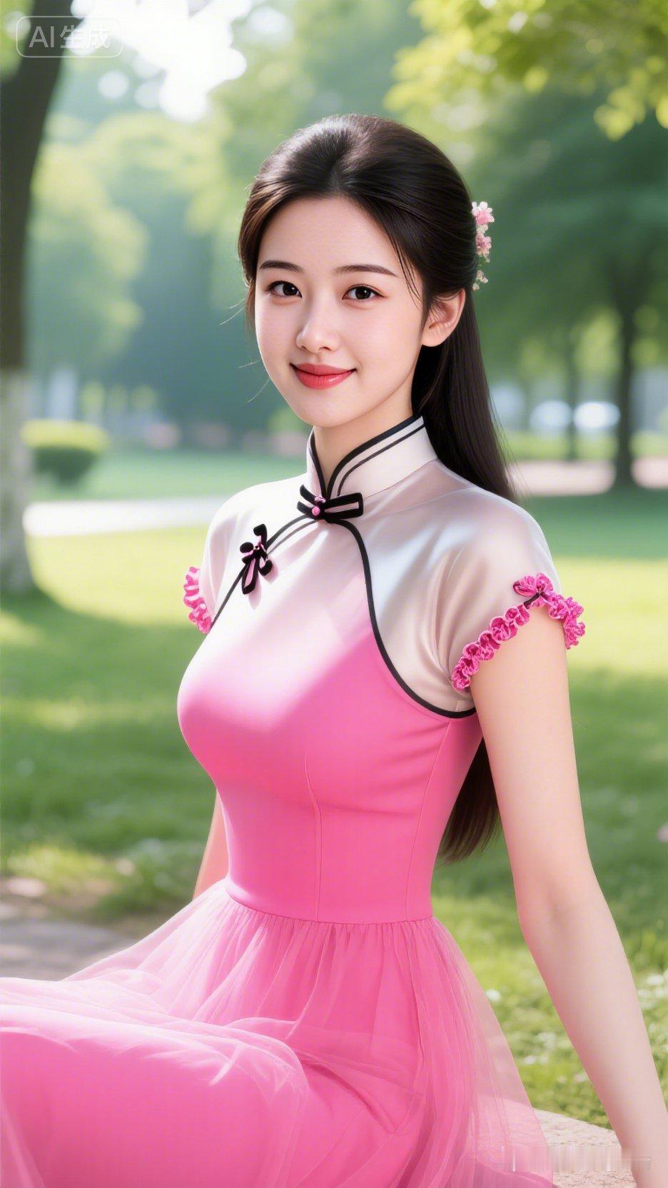 粉嫩少女心，公园里的甜美瞬间！