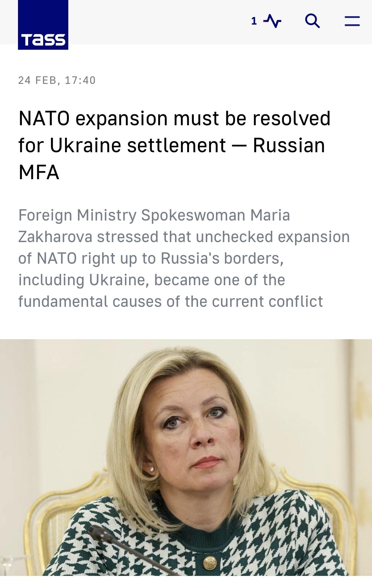 塔斯社：俄罗斯强调解决乌克兰问题必须解决北约东扩问题塔斯社莫斯科2月24日电