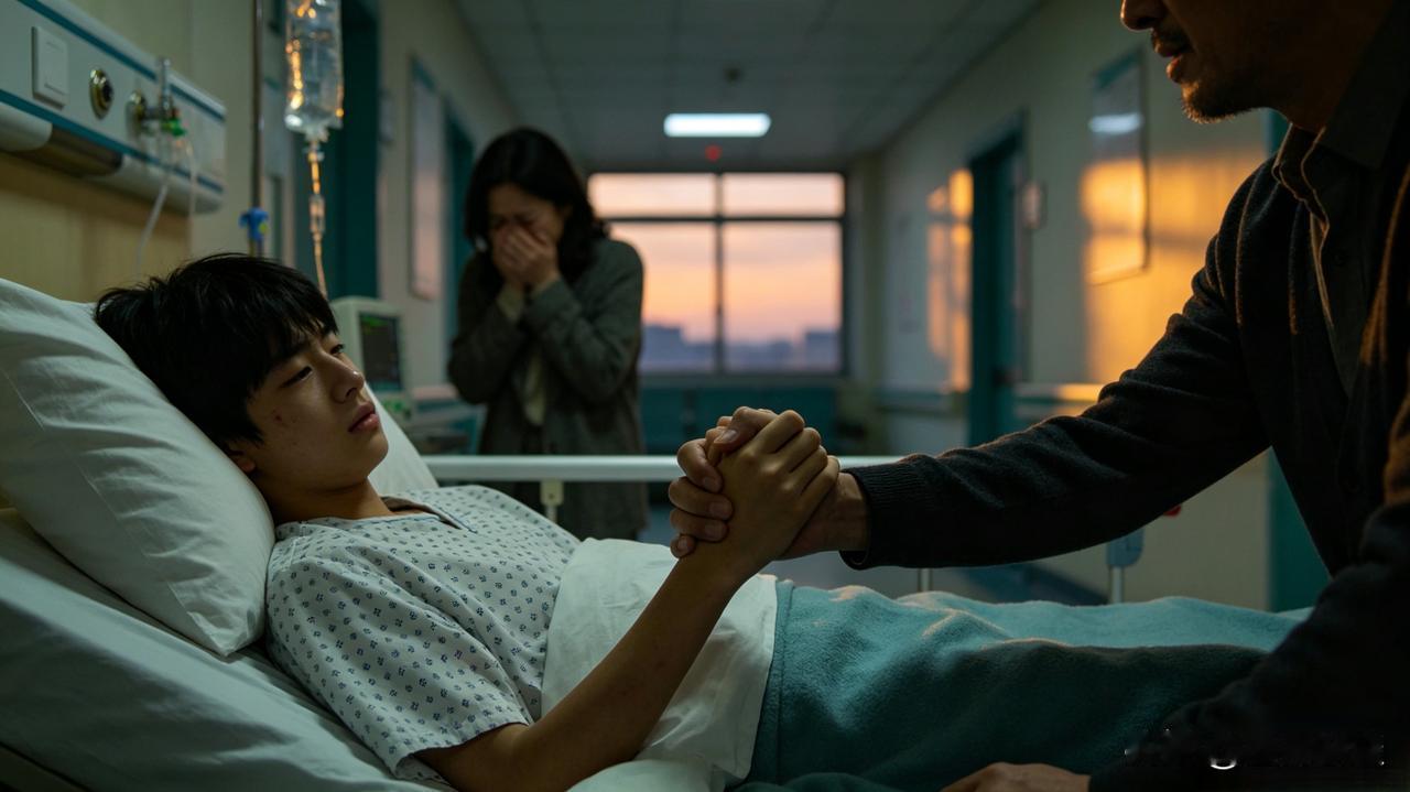 山东一位十七岁少年病危，他死死攥着父亲的手，指节泛白，断断续续地说：“爸，咱妈不