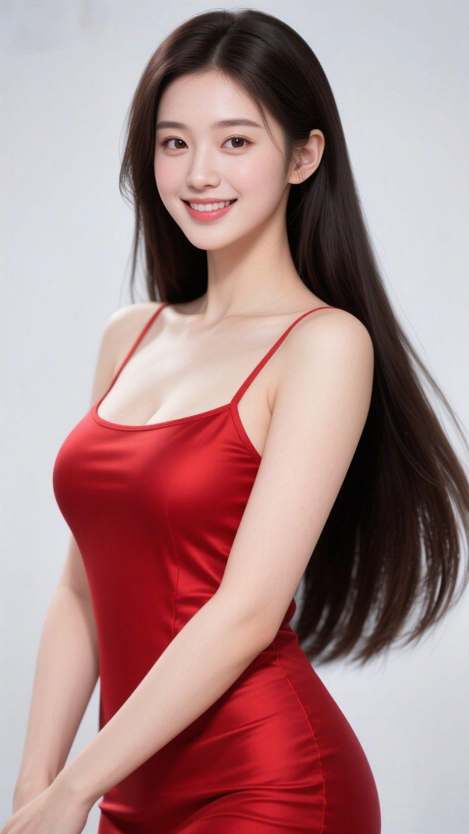 红缎吊带绽芳华一袭正红缎面吊带裙，将绸缎的柔润与红色的明艳融成了动人的景致