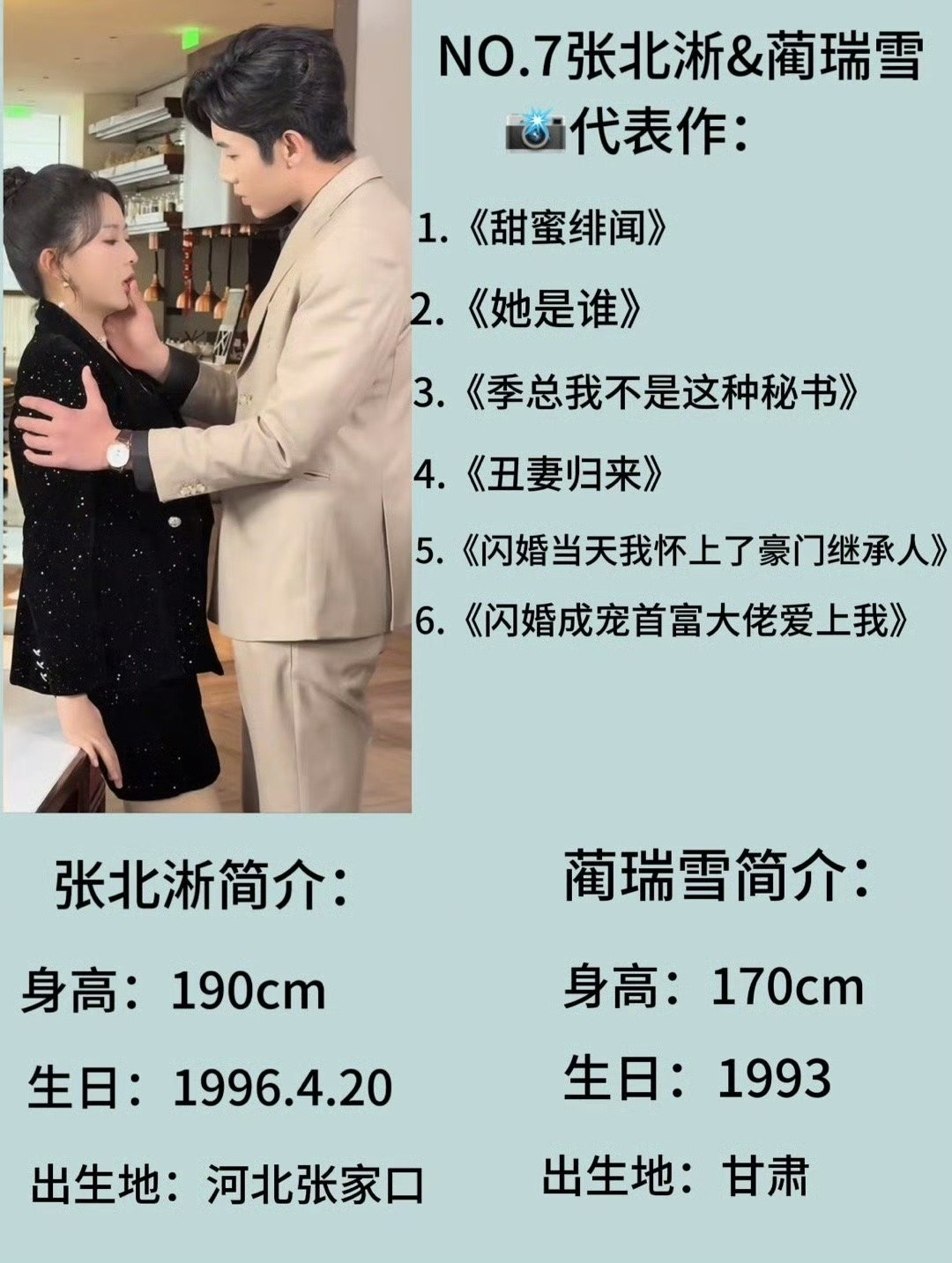 真是不查不知道，一看吓一跳，短剧圈竟然能有这么多对真夫妻！夫妻档演戏最大的优势就