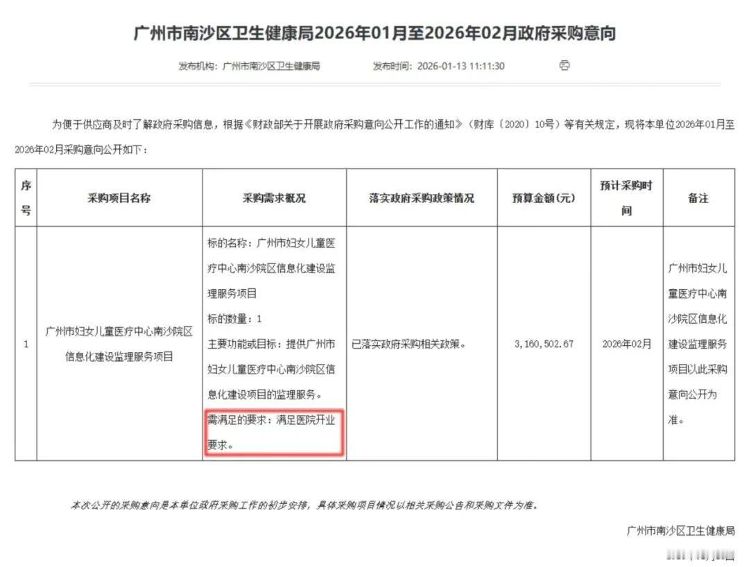 【广州妇幼南沙院区没有黄？开启信息化建设监理服务项目采购】备受关注的广州妇幼南沙