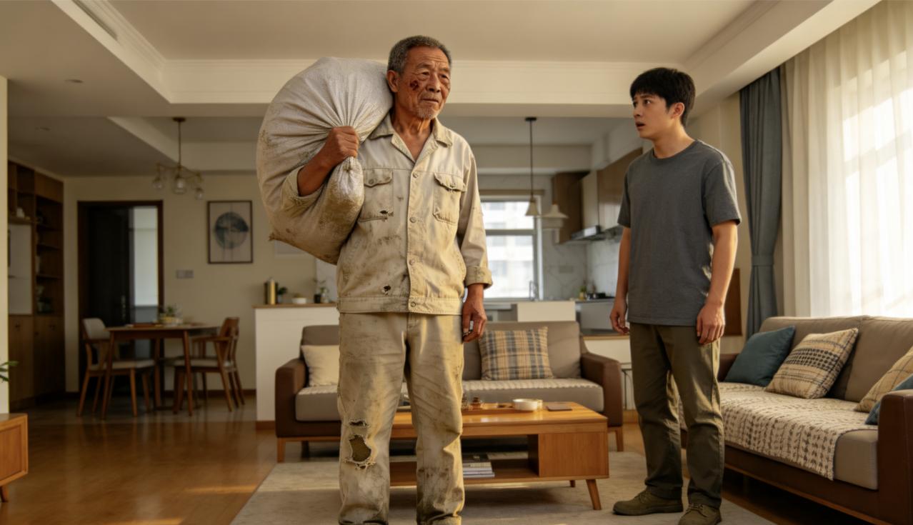 老周在工地干了三十年，终于攒够钱给儿子在城里付了首付。搬家那天，他把自己那套磨