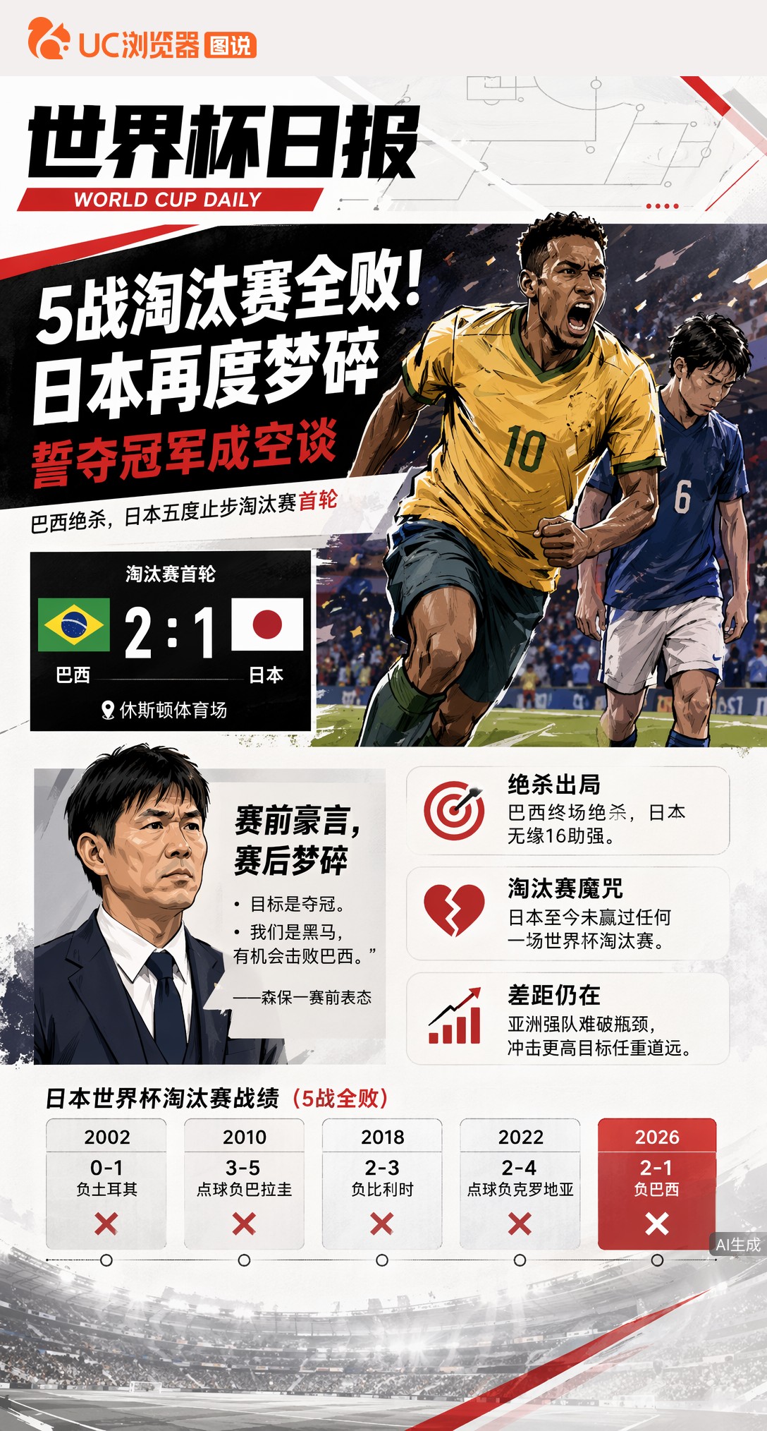 5战世界杯淘汰赛全败！日本再度梦碎，誓夺冠军成空谈