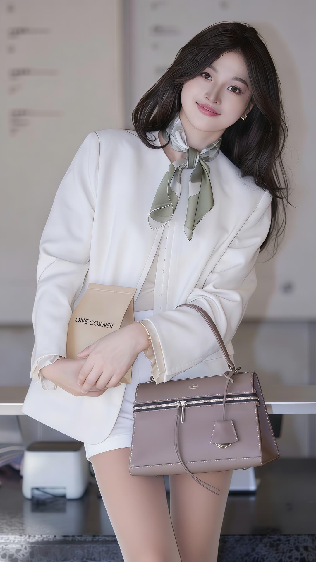 优雅职场风，一抹绿丝巾，尽显时尚魅力！