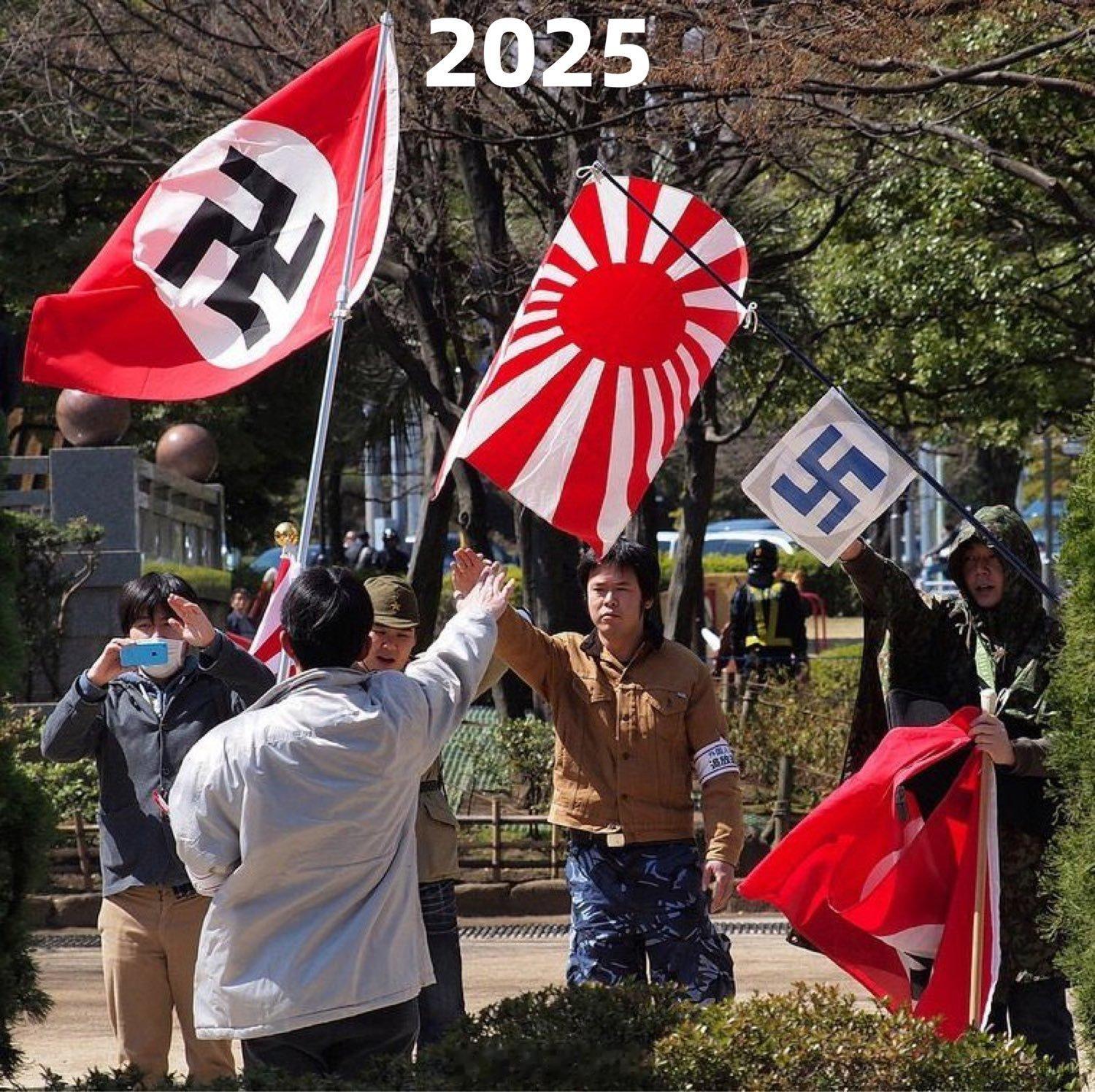 如果这些纳粹和军国主义旗帜一次又一次地出现在德国街头，整个欧洲会怎么想？但是在日