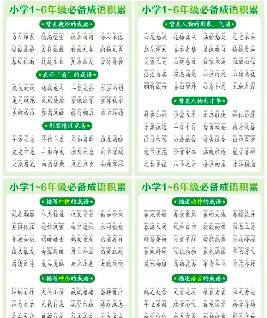 小学语文有个不成文的潜规则，就是基础不牢地动山摇！小学语文字词成语全都在这18张