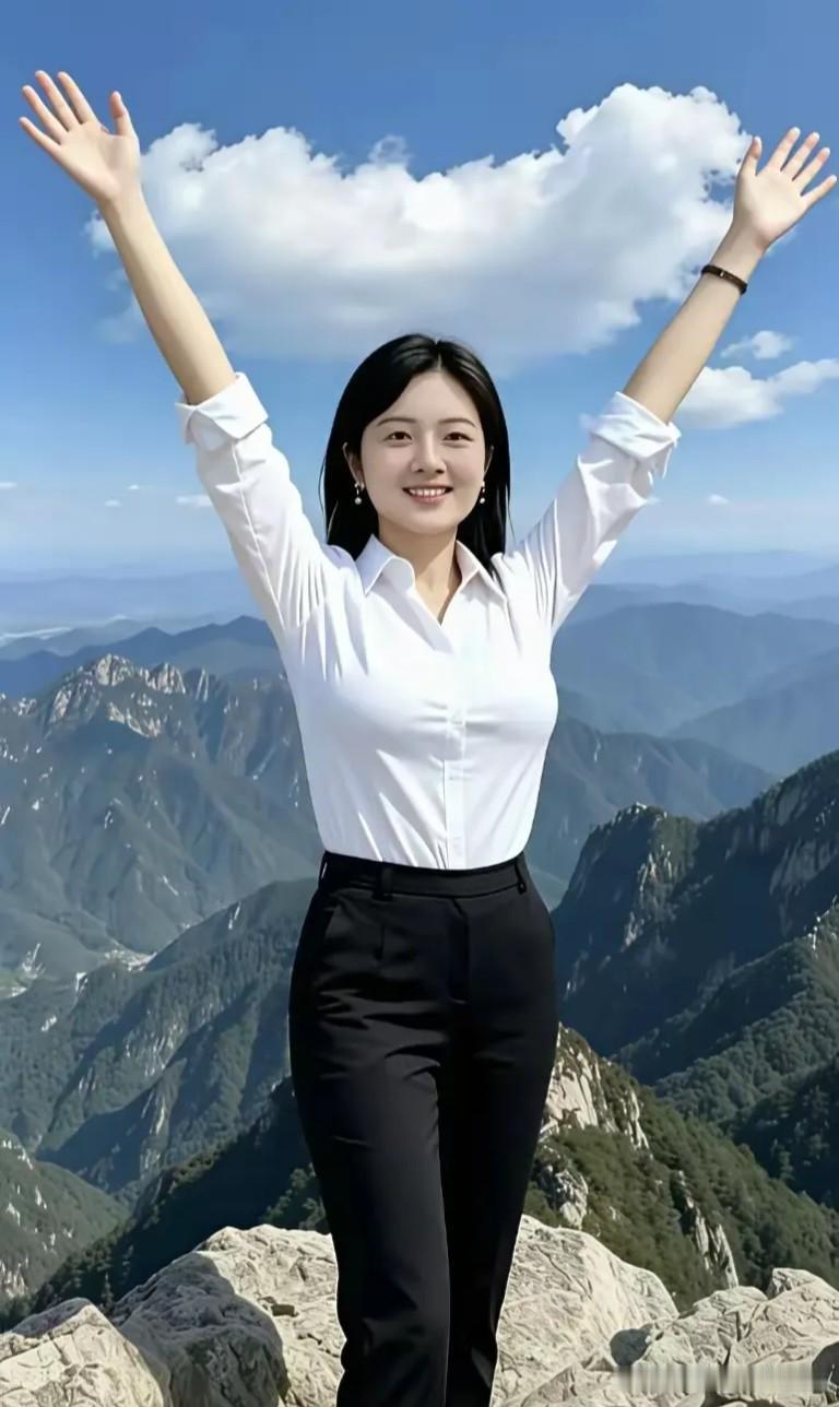 七绝·山巅抒怀振袖登临万仞巅，长风拂面意悠然。云开远岫千重翠，心向清霄阔