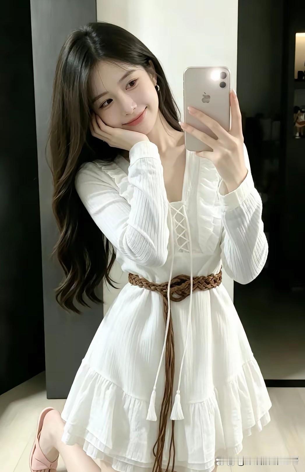 甜美白裙少女，自拍时刻📸✨